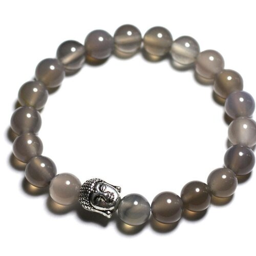 Bracelet bouddha et pierre semi précieuse - agate grise