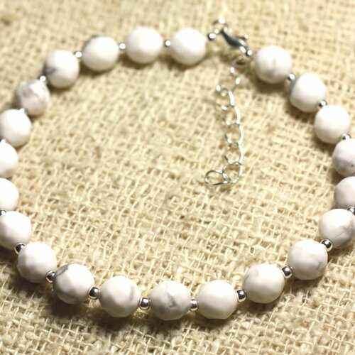 Bracelet argent 925 et pierre - howlite facettée 6mm
