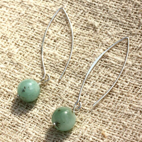 Boucles d'oreilles argent 925 40mm - quartz turquoise 10mm