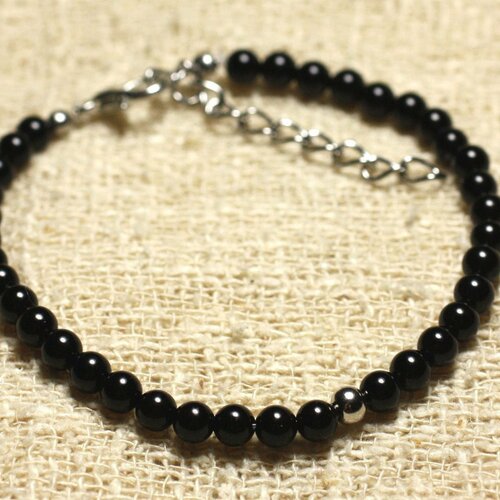 Bracelet argent 925 et pierre semi précieuse onyx noir 4mm