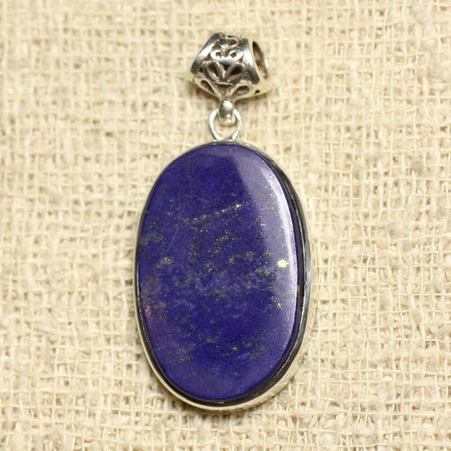 N33 - pendentif argent 925 et pierre - lapis lazuli ovale 30x19mm