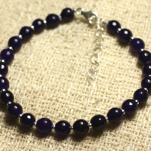 Bracelet argent 925 et pierre - jade violette facettée 6mm