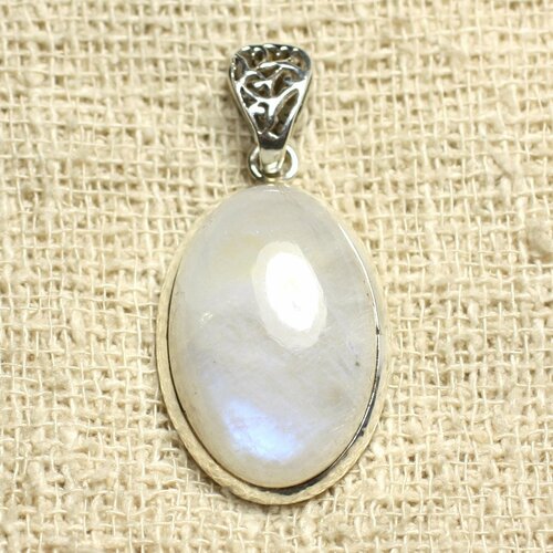 N28 - pendentif argent 925 pierre de lune arc en ciel ovale 30x20mm