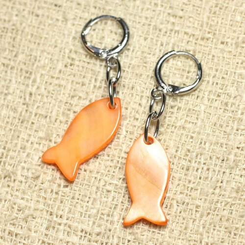 Boucles d'oreilles nacre poissons 23mm orange