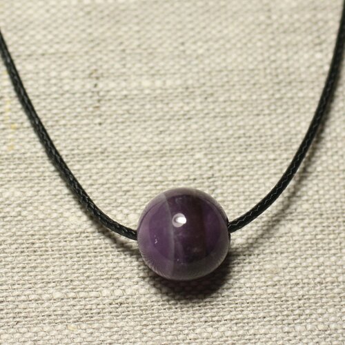 Collier pendentif pierre semi précieuse - améthyste boule 14mm