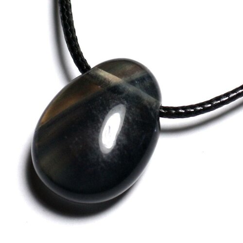 Collier pendentif pierre semi précieuse - fluorite multicolore goutte 25mm