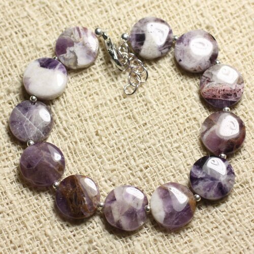 Bracelet argent 925 et pierre - améthyste chevron palets 12mm