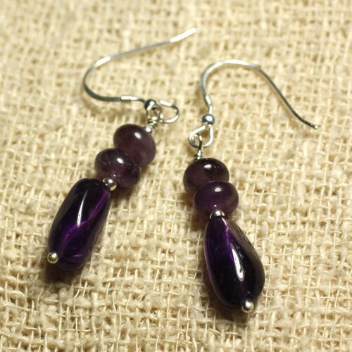 Boucles d'oreilles argent 925 - améthyste olives 13x7mm
