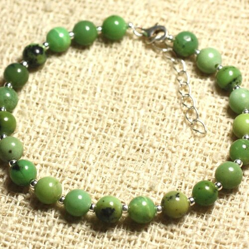 Bracelet argent 925 et pierre - chrysoprase 6mm