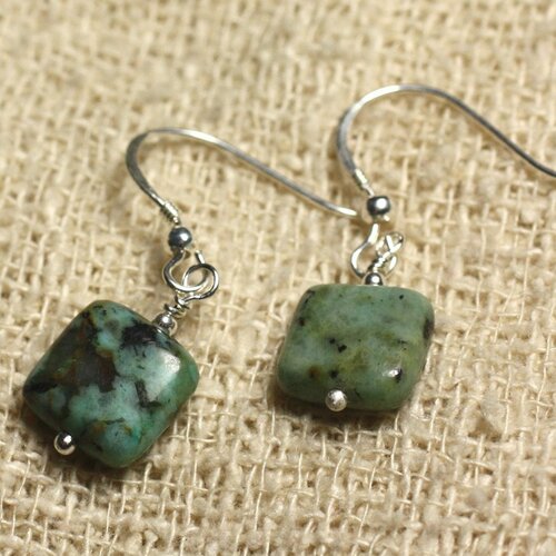 Boucles d'oreilles argent 925 - turquoise d'afrique carrés 10mm