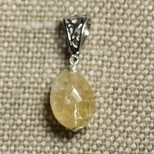 Collier pendentif pierre - citrine olive facettée 18mm n6