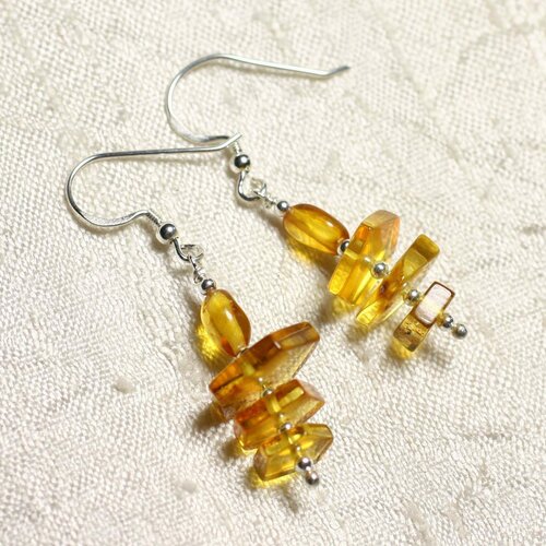 Boucles d'oreilles argent 925 et ambre naturelle miel 7-12mm