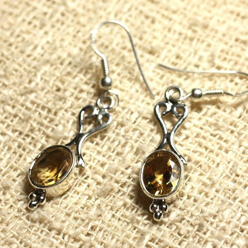 Bo208 - boucles d'oreilles argent 925 26mm - citrine facettée 8x6mm