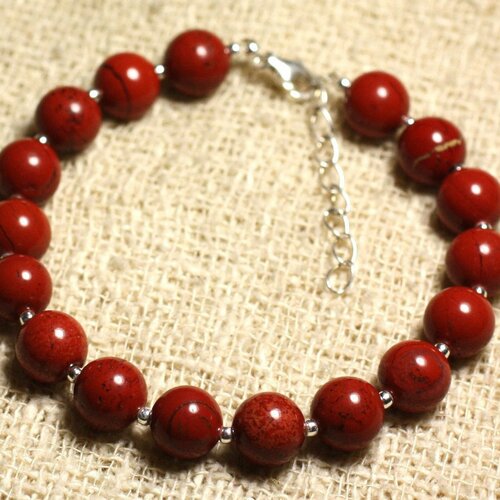 Bracelet argent 925 et pierre semi précieuse - jaspe rouge 8mm