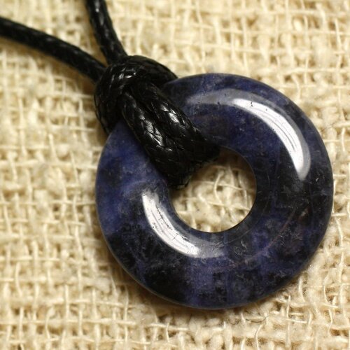 Collier pendentif en pierre - sodalite donut 20mm