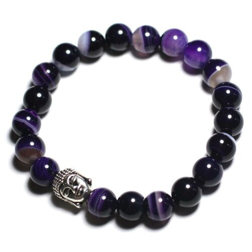 Bracelet bouddha et pierre semi précieuse - agate violette