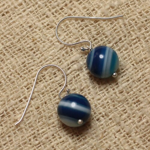 Boucles d'oreilles argent 925 et agate bleue 10mm