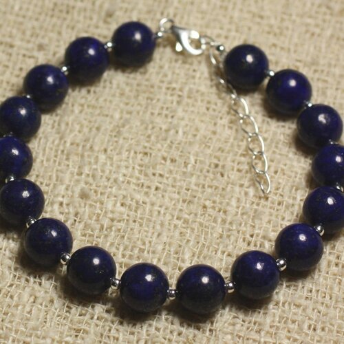 Bracelet argent 925 et pierre semi précieuse - lapis lazuli 8mm