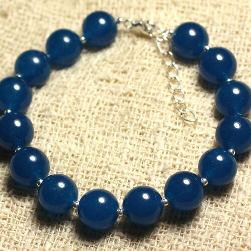 Bracelet argent 925 et pierre - jade bleue 10mm
