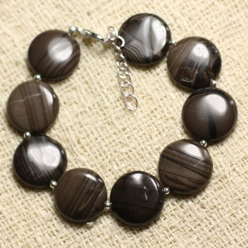 Bracelet argent 925 et pierre - jaspe café palets 15mm
