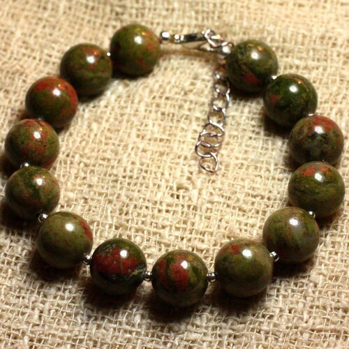 Bracelet argent 925 et pierre - unakite 10mm