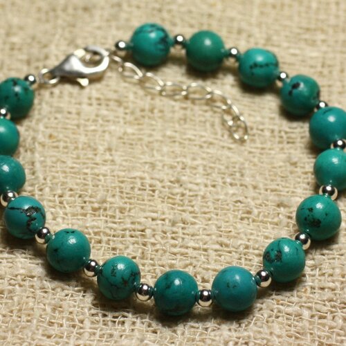 Bracelet argent 925 et perles de pierre turquoise naturelle 8mm