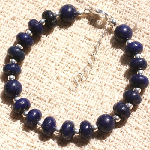 Bracelet argent 925 et pierre - lapis lazuli boules rondelles 8mm