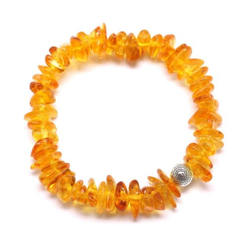 Bracelet pierre ambre naturelle miel 4-8mm et perle argentée
