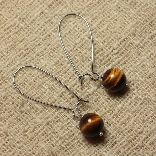 Boucles d'oreilles pierre semi précieuse - oeil de tigre 10mm