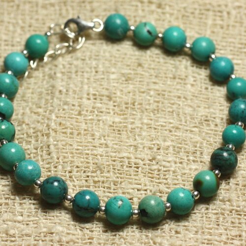 Bracelet argent 925 et perles de pierre turquoise naturelle 6mm