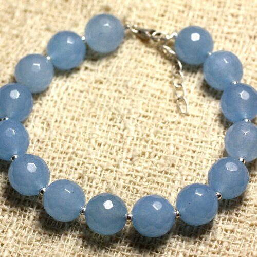 Bracelet argent 925 et pierre - jade bleue facettée 10mm