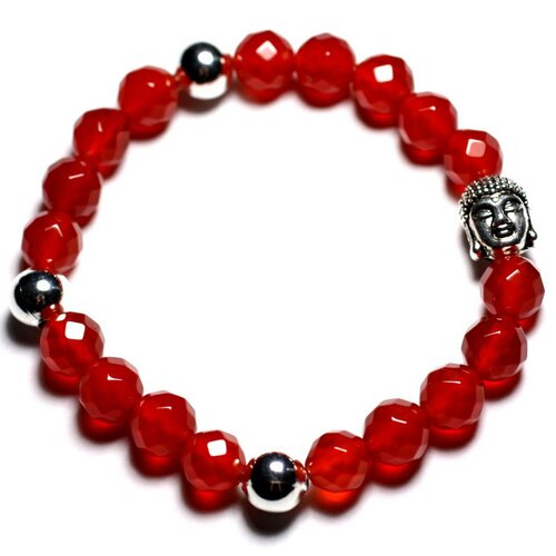 Bracelet bouddha et pierre semi précieuse - cornaline facettée