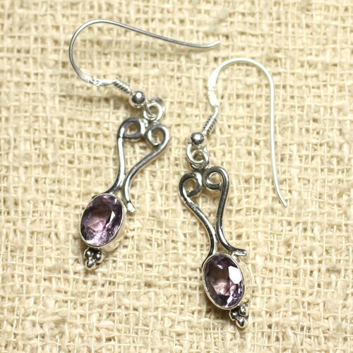 Bo208 - boucles d'oreilles argent 925 coeurs 27mm améthyste facettée