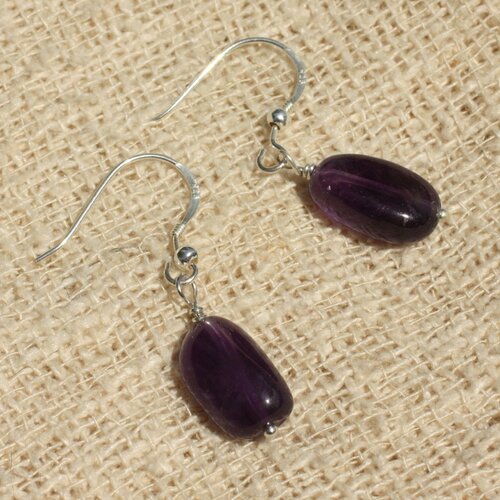 Boucles d'oreilles argent 925 - améthyste olives 13x8mm