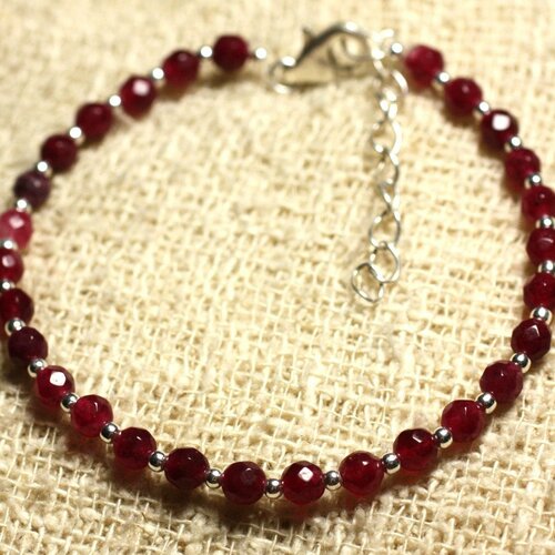 Bracelet argent 925 et pierre - jade rouge bordeaux facettée 4mm