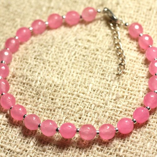Bracelet argent 925 et pierre - jade rose facettée 6mm