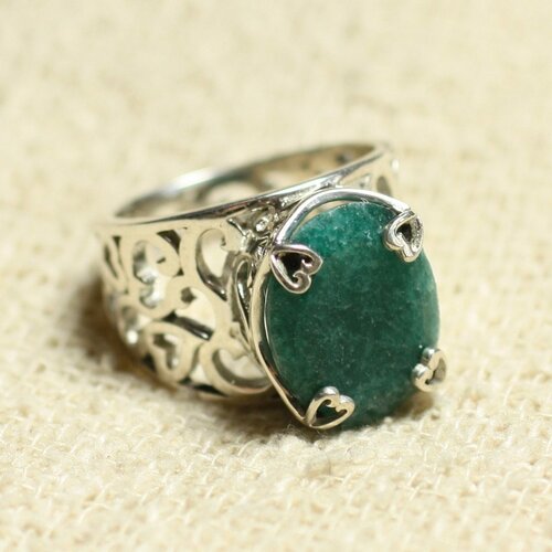 N111 - bague argent 925 et pierre - emeraude ovale facetté 15x12mm