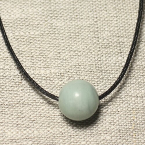 Collier pendentif pierre semi précieuse - amazonite boule 14mm