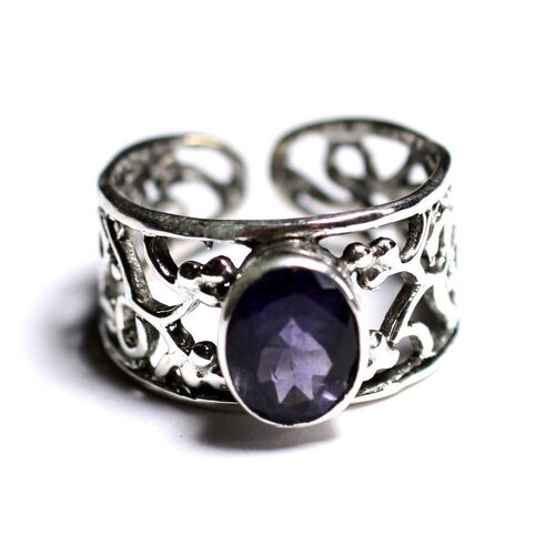 N224 - bague argent 925 et pierre - iolite facettée ovale 9x7mm