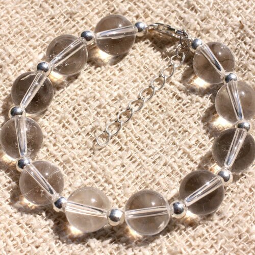 Bracelet argent 925 et pierre - quartz cristal de roche 10mm