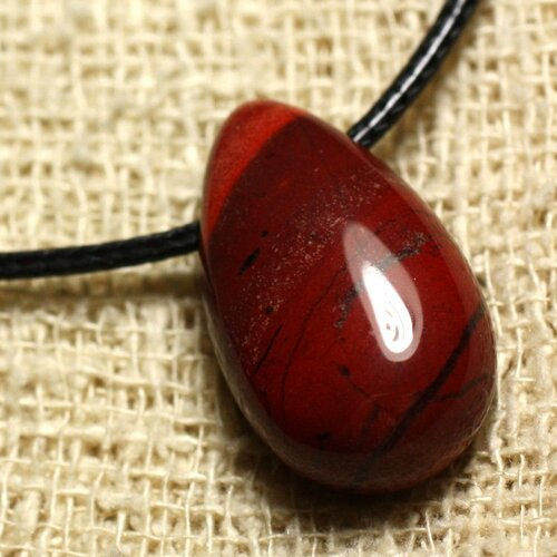 Collier pendentif en pierre - jaspe rouge poppy goutte 25mm