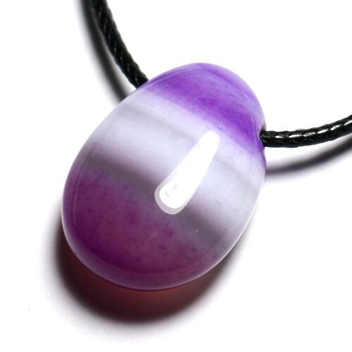 Collier pendentif pierre semi précieuse - agate violette goutte 25mm