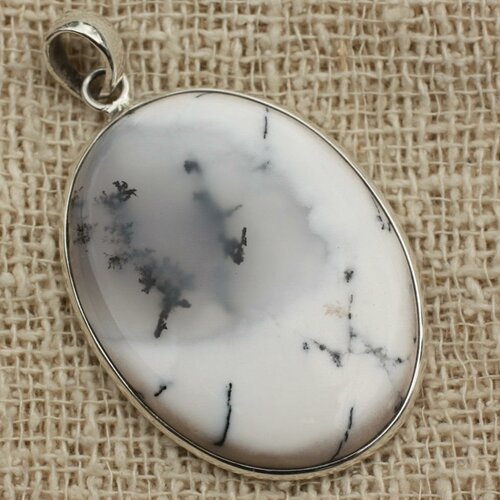 N23 - pendentif argent 925 et agate dendritique ovale 38x29mm