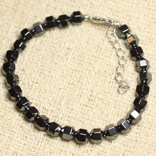 Bracelet argent 925 et pierre - hématite boules facettées 6mm