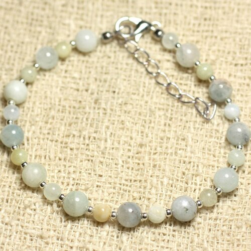 Bracelet argent 925 et pierre - aigue marine 4 et 6mm