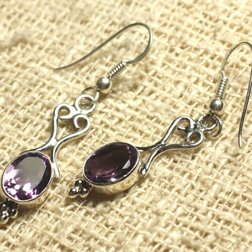 Bo208 - boucles d'oreilles argent 925 26mm - améthyste facettée 8x6mm