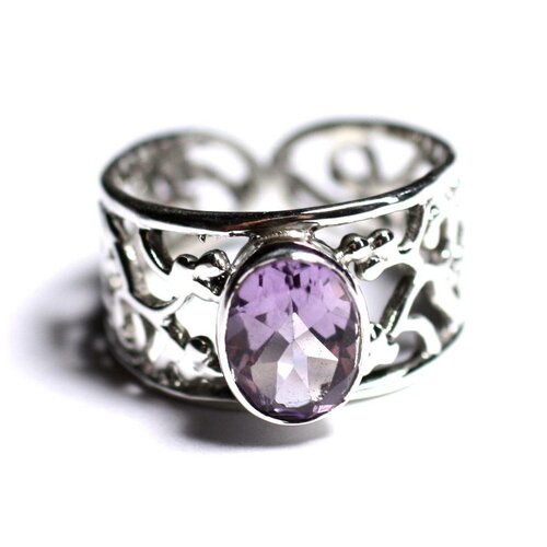 N224 - bague argent 925 et pierre - améthyste facettée ovale 9x7mm