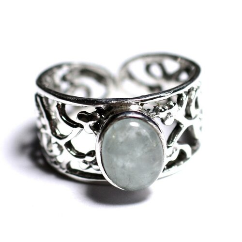 N224 - bague argent 925 et pierre - aigue marine ovale 9x7mm