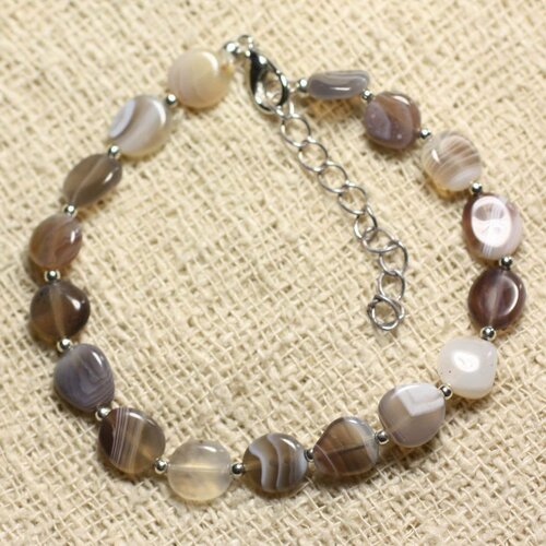 Bracelet argent 925 et pierre - agate botswana ovales 7-8mm