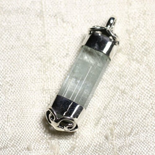 N2 - pendentif argent massif 925 et pierre - aigue marine brute 38mm